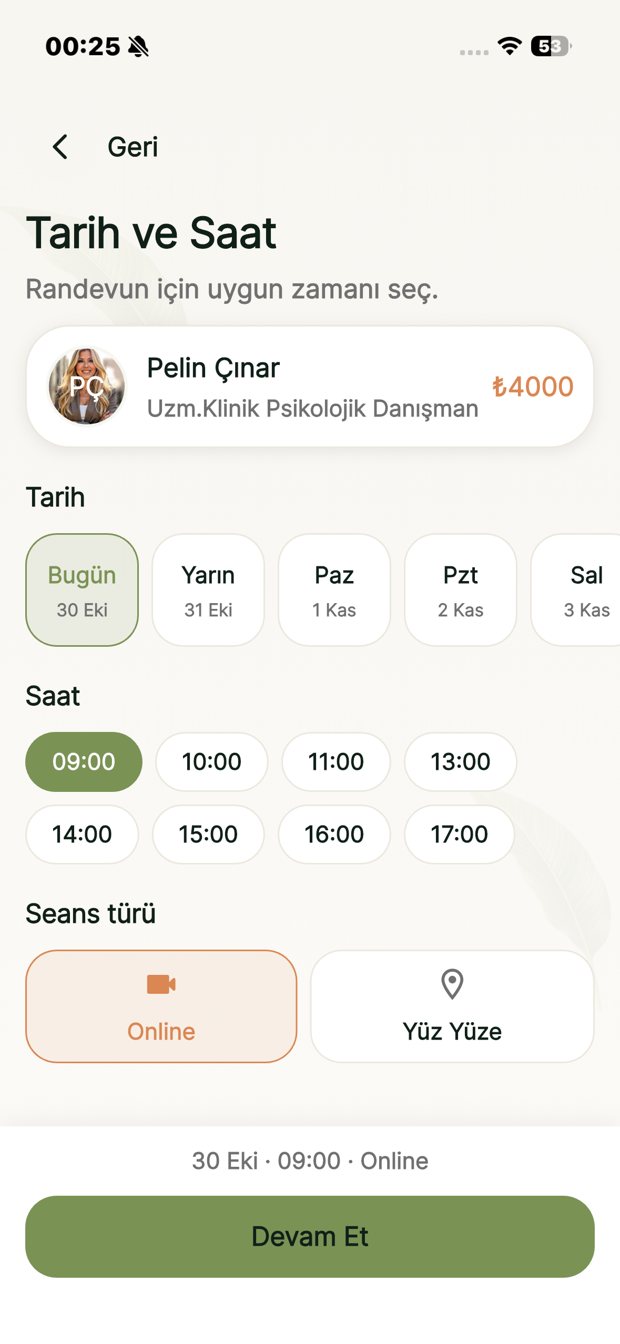PSYCONNECT randevu saati seçimi